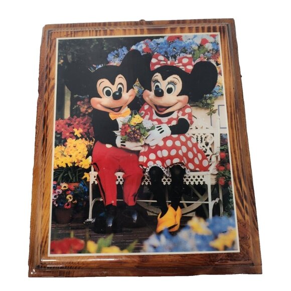 Disney Other - Vintage Walt Disney Lacquered Wood Mickey & Minnie Mouse Picture Wall Art Decor
